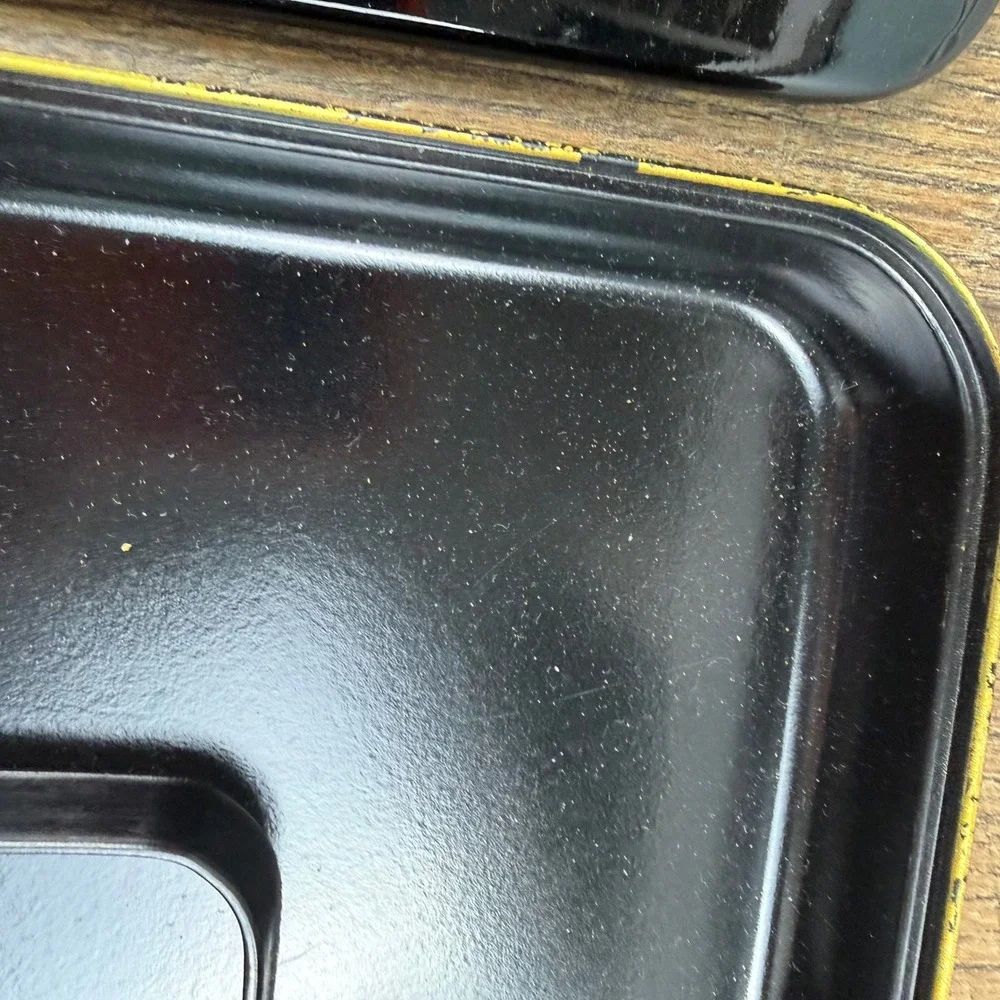 Vintage Japanese Black Lacquer Bento Box Gold Iris Floral‎ Divided Tray Lid
